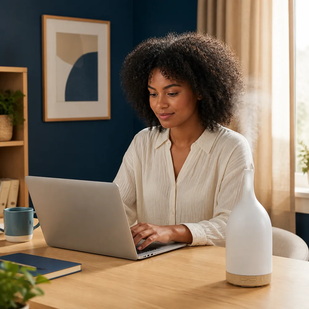 home office with moozitech.com humidifier